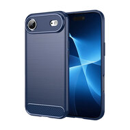 iPhone Air Hoesje - MobyDefend TPU Backcover - Geborstelde Metaal &amp; Carbon-Look - Blauw