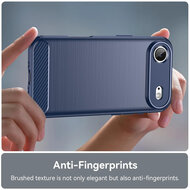 iPhone Air Hoesje - MobyDefend TPU Backcover - Geborstelde Metaal &amp; Carbon-Look - Blauw