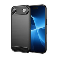 iPhone Air Hoesje - MobyDefend TPU Backcover - Geborstelde Metaal &amp; Carbon-Look - Zwart