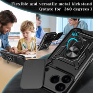 iPhone 17 Pro Hoesje - MobyDefend Pantsercase Met Draaibare Ring - Blauw