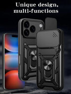 iPhone 17 Pro Hoesje - MobyDefend Pantsercase Met Draaibare Ring - Zwart