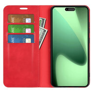 iPhone 17 Pro Max Hoesje - MobyDefend Luxe Wallet Bookcase (Magnetische Sluiting) - Rood