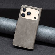 iPhone 17 Pro Max Hoesje - MobyDefend Wallet Book Case Met Koord - Grijs