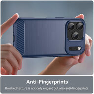 iPhone 17 Pro Hoesje - MobyDefend TPU Backcover - Geborstelde Metaal &amp; Carbon-Look - Blauw