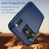 iPhone 17 Pro Hoesje - MobyDefend TPU Backcover - Geborstelde Metaal &amp; Carbon-Look - Blauw