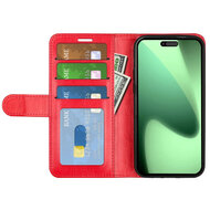 iPhone 17 Pro Hoesje - MobyDefend Wallet Book Case (Sluiting Achterkant) - Rood