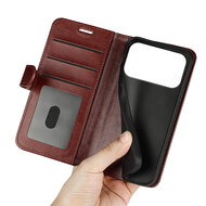 iPhone 17 Pro Hoesje - MobyDefend Wallet Book Case (Sluiting Achterkant) - Bruin