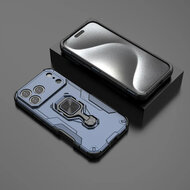 iPhone 17 Pro Max Hoesje - MobyDefend Dubbelgelaagde Pantsercase Met Standaard - Blauw