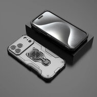 iPhone 17 Pro Max Hoesje - MobyDefend Dubbelgelaagde Pantsercase Met Standaard - Zilvergrijs