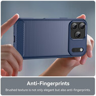 iPhone 17 Pro Max Hoesje - MobyDefend TPU Backcover - Geborstelde Metaal &amp; Carbon-Look - Blauw