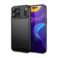 iPhone 17 Pro Max Hoesje - MobyDefend TPU Backcover - Geborstelde Metaal &amp; Carbon-Look - Zwart