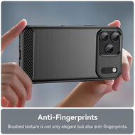 iPhone 17 Pro Max Hoesje - MobyDefend TPU Backcover - Geborstelde Metaal &amp; Carbon-Look - Zwart