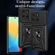 Motorola Moto G56 Hoesje - MobyDefend Pantsercase Met Draaibare Ring - Zilvergrijs