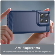 Motorola Moto G86 Hoesje - MobyDefend TPU Backcover - Geborstelde Metaal &amp; Carbon-Look - Blauw