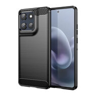 Motorola Moto G86 Hoesje - MobyDefend TPU Backcover - Geborstelde Metaal &amp; Carbon-Look - Zwart