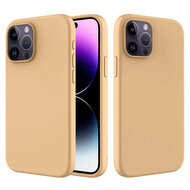 iPhone 14 Pro Hoesje - MobyDefend Matte Siliconen Backcover - Licht Oker