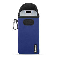Hoesje voor iPhone 17 - MobyDefend Neopreen Pouch Met Karabijnhaak - Insteekhoesje - Riemlus Hoesje - Blauw