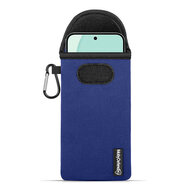 Hoesje voor Oppo Reno14 - MobyDefend Neopreen Pouch Met Karabijnhaak - Insteekhoesje - Riemlus Hoesje - Blauw