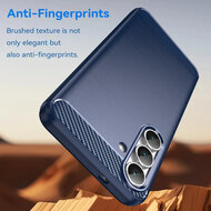 Samsung Galaxy S25 FE Hoesje - MobyDefend TPU Backcover - Geborstelde Metaal &amp; Carbon-Look - Blauw