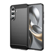 Samsung Galaxy S25 FE Hoesje - MobyDefend TPU Backcover - Geborstelde Metaal &amp; Carbon-Look - Zwart
