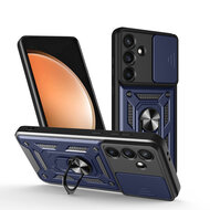 Samsung Galaxy S25 FE Hoesje - MobyDefend Pantsercase Met Draaibare Ring - Blauw