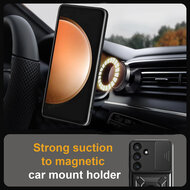 Samsung Galaxy S25 FE Hoesje - MobyDefend Pantsercase Met Draaibare Ring - Zilvergrijs