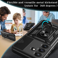 Samsung Galaxy S25 FE Hoesje - MobyDefend Pantsercase Met Draaibare Ring - Zilvergrijs