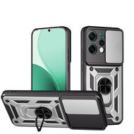 Oppo Reno14 Hoesje - MobyDefend Pantsercase Met Draaibare Ring - Zilvergrijs