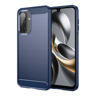 Samsung Galaxy A17 Hoesje - MobyDefend TPU Backcover - Geborstelde Metaal &amp; Carbon-Look - Blauw