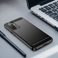 Samsung Galaxy A17 Hoesje - MobyDefend TPU Backcover - Geborstelde Metaal &amp; Carbon-Look - Blauw