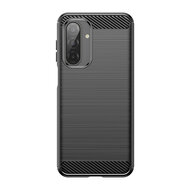 Samsung Galaxy A17 Hoesje - MobyDefend TPU Backcover - Geborstelde Metaal &amp; Carbon-Look - Zwart