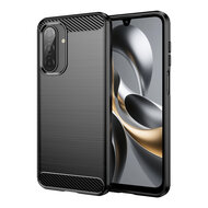 Samsung Galaxy A17 Hoesje - MobyDefend TPU Backcover - Geborstelde Metaal &amp; Carbon-Look - Zwart