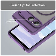 Sony Xperia 10 VII Hoesje - MobyDefend MagSafe Case Mat Transparant Met Gekleurde Rand - Paars