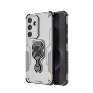 Samsung Galaxy S25 FE Hoesje - MobyDefend Dubbelgelaagde Pantsercase Met Standaard - Zilvergrijs