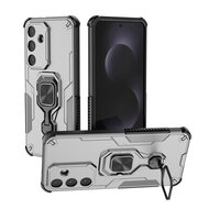 Samsung Galaxy S25 FE Hoesje - MobyDefend Dubbelgelaagde Pantsercase Met Standaard - Zilvergrijs