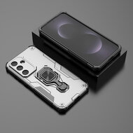 Samsung Galaxy S25 FE Hoesje - MobyDefend Dubbelgelaagde Pantsercase Met Standaard - Zilvergrijs