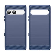 Sony Xperia 10 VII Hoesje - MobyDefend TPU Backcover - Geborstelde Metaal &amp; Carbon-Look - Blauw