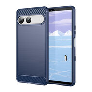 Sony Xperia 10 VII Hoesje - MobyDefend TPU Backcover - Geborstelde Metaal &amp; Carbon-Look - Blauw