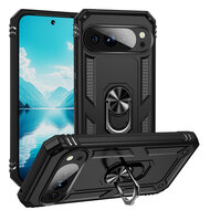Google Pixel 10 / Google Pixel 10 Pro Hoesje - MobyDefend Pantsercase Met Draaibare Ring - Zwart