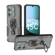 Xiaomi Redmi 15C 5G Hoesje - MobyDefend Dubbelgelaagde Pantsercase Met Standaard - Zwart