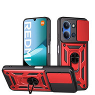 Xiaomi Redmi 15C 5G Hoesje - MobyDefend Pantsercase Met Draaibare Ring - Rood