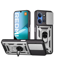 Xiaomi Redmi 15C 5G Hoesje - MobyDefend Pantsercase Met Draaibare Ring - Zilvergrijs