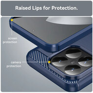 Xiaomi 15T Pro Hoesje - MobyDefend TPU Backcover - Geborstelde Metaal &amp; Carbon-Look - Blauw