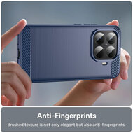 Xiaomi 15T Pro Hoesje - MobyDefend TPU Backcover - Geborstelde Metaal &amp; Carbon-Look - Blauw