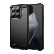 Xiaomi 15T Pro Hoesje - MobyDefend TPU Backcover - Geborstelde Metaal &amp; Carbon-Look - Zwart