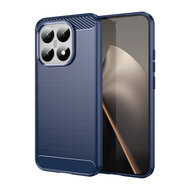Xiaomi 15T Hoesje - MobyDefend TPU Backcover - Geborstelde Metaal &amp; Carbon-Look - Blauw