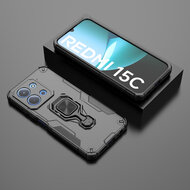 Xiaomi Redmi 15C 4G Hoesje - MobyDefend Dubbelgelaagde Pantsercase Met Standaard - Zwart