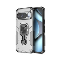 Google Pixel 10 / Google Pixel 10 Pro Hoesje - MobyDefend Dubbelgelaagde Pantsercase Met Standaard - Zilvergrijs