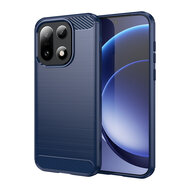 OnePlus 15 Hoesje - MobyDefend TPU Backcover - Geborstelde Metaal &amp; Carbon-Look - Blauw