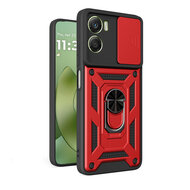 Motorola Moto G06 / Motorola Moto G06 Power Hoesje - MobyDefend Pantsercase Met Draaibare Ring - Rood